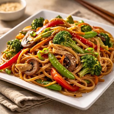 Noodles and vegetables