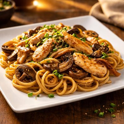 Noodles chicken mushroom