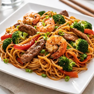 Noodles with shrimp and meat