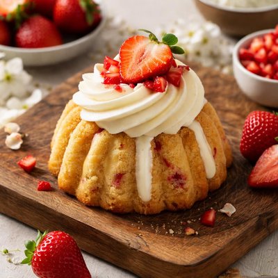 Nothing bunt cake strawberries and cream