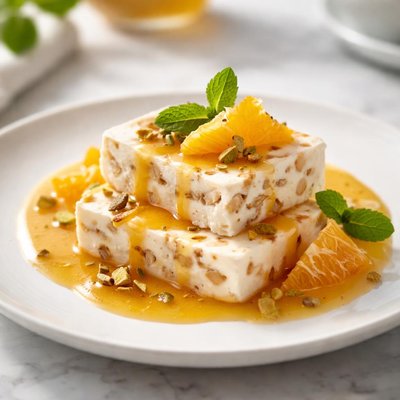 Parfait di torrone con salsa all'arancia