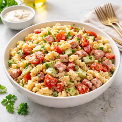 Nudelsalat mit fleischwurst