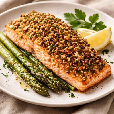 Nut crusted salmon