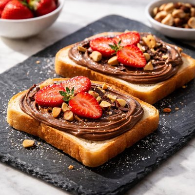 榛果巧克力酱涂抹的吐司