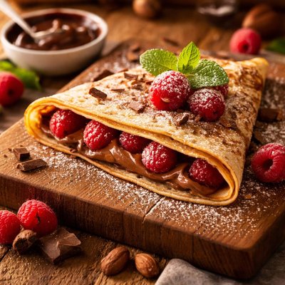 Nutella raspberry spread crepe