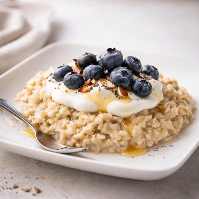 Oatmeal with blueberries and yogurt