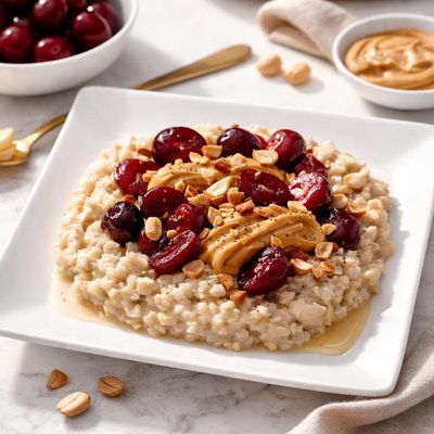 Oatmeal with cherries and peanut butter