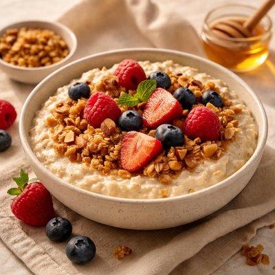 Oatmeal with granola and berries