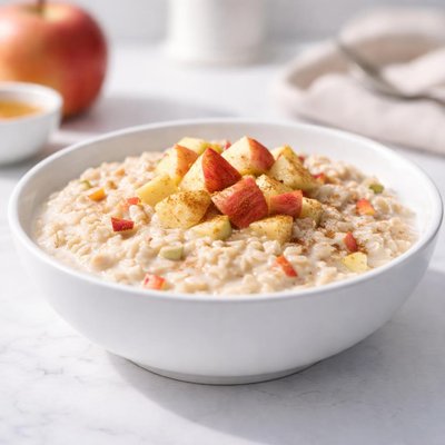 Oatmeal with milk and apple pieces