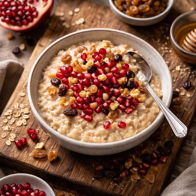 Oatmeal with pomegranate and raisins