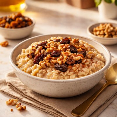 Oatmeal with raisins and walnuts