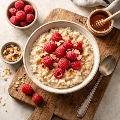 Oatmeal with raspberries