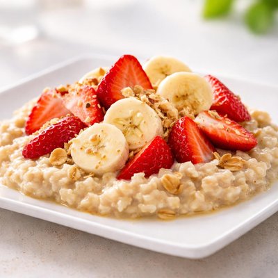 Oatmeal with strawberries and bananas