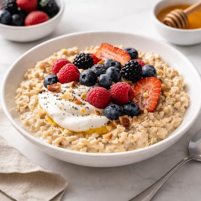 Oatmeal with yogurt and berries
