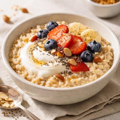 Oatmeal with yogurt and chia seeds