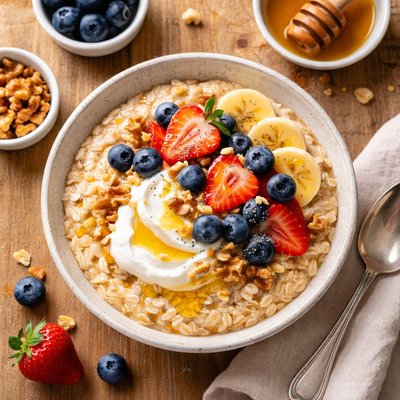 Oatmeal with yogurt and honey