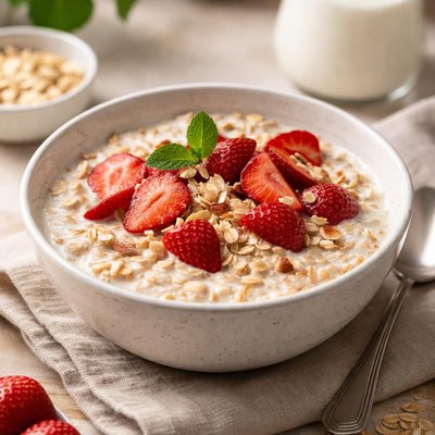 Oats with milk and strawberries