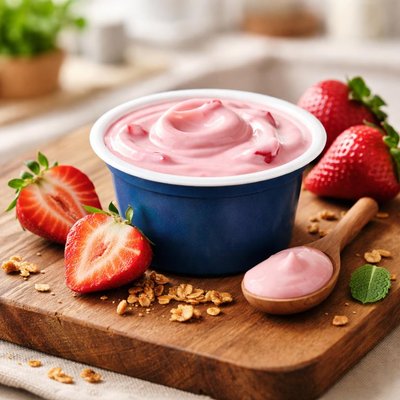 Oikos strawberry flavored yogurt