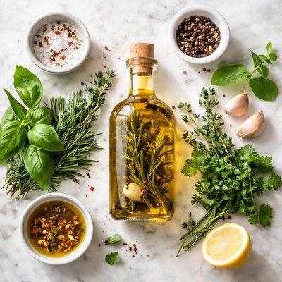 Oil and herbs