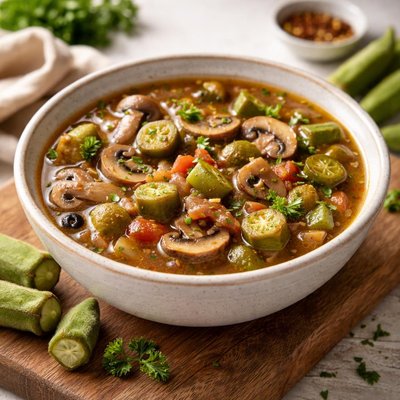 Okra and mushrooms soup
