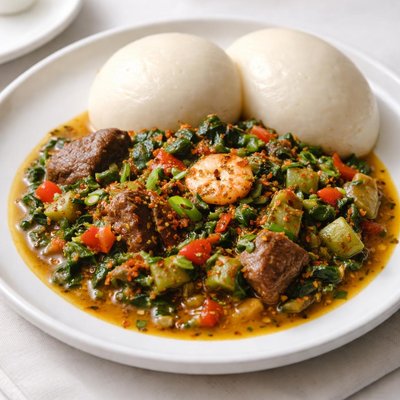 Okra and vegetable soup with fufu