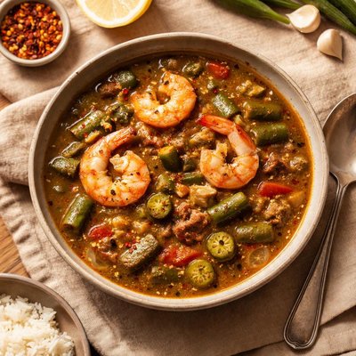 Okra soup with shrimps