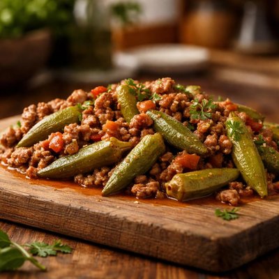 Quiabo com carne moída