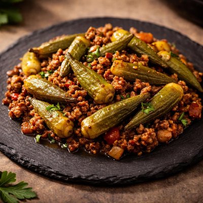 Okra with minced meat