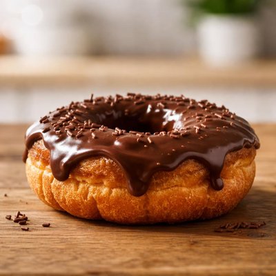 Old-fashioned donut with chocolate frosting
