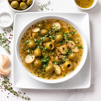 Olive garlic broth