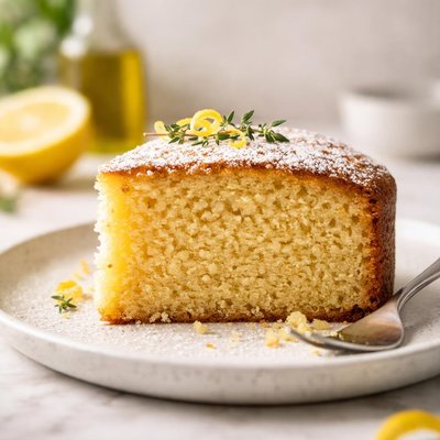 Olive oil cake slice