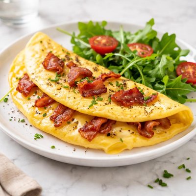 Omelet with cheese and bacon