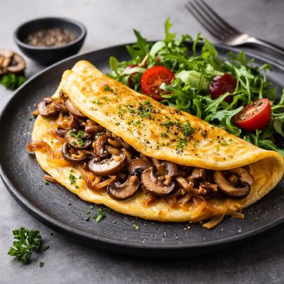 Omelet with onions and mushrooms