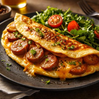 Omelet with sausage and cheese