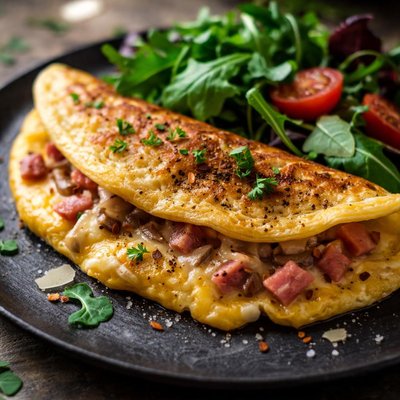 Omelette with cheese and meat