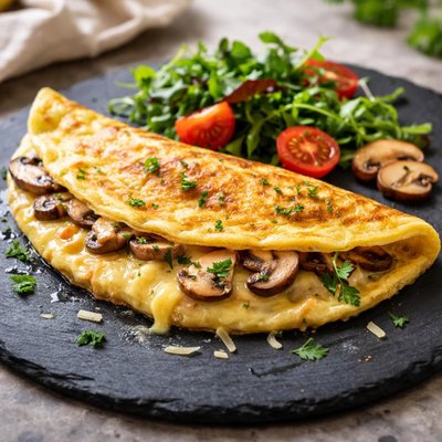 Tortilla con queso y champiñones