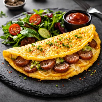Omelette with cheese and sausage