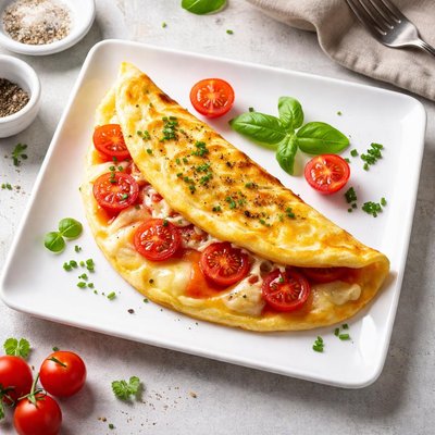 Omelette with cheese and tomatoes