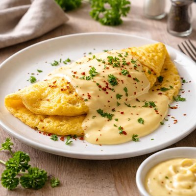 Omelette with cheese sauce