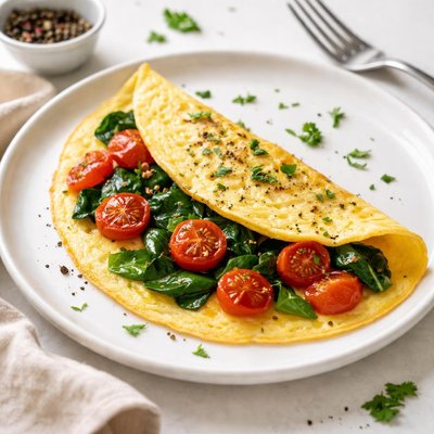 Omelette with cherry tomatoes and spinach