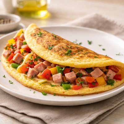 Omelette with ham and bell peppers