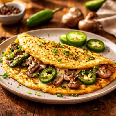 Omelette with jalapenos and mushrooms