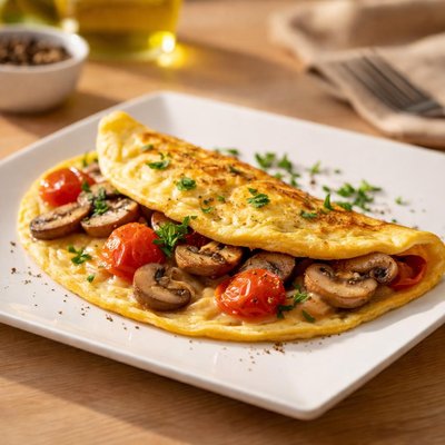Omelette with mushrooms and tomatoes