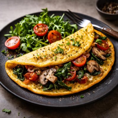 Omelette with mushrooms and vegetables