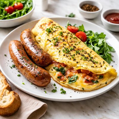 Omelette with sausages