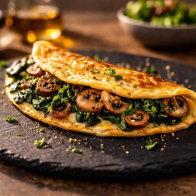Omelette with spinach and mushrooms