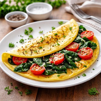 Omelette with spinach and tomatoes