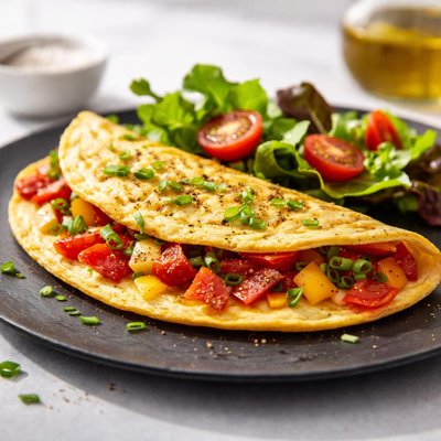 Omelette with tomato and peppers