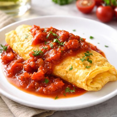 Omelette with tomato sauce