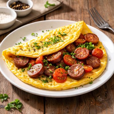 Omlete with sausage